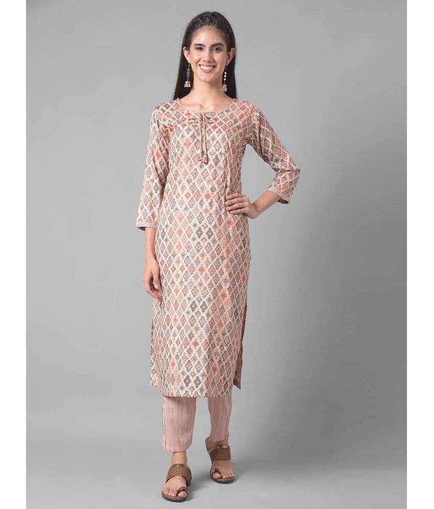     			Dollar Missy Cotton Blend Self Design Straight Women's Kurti - Orange ( Pack of 1 )