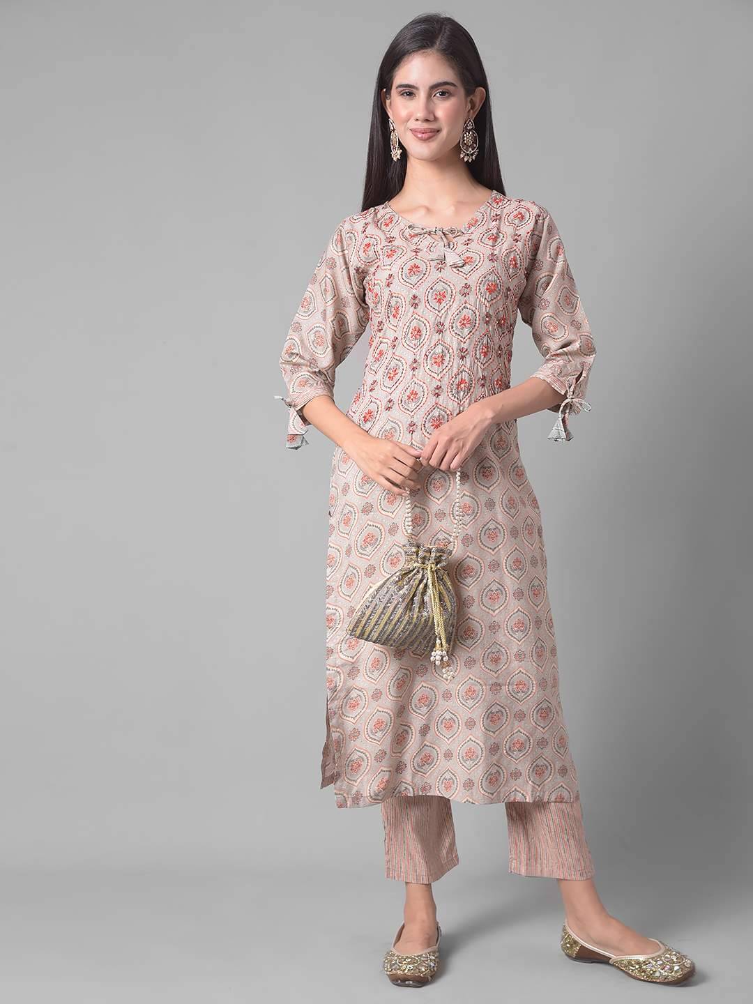     			Dollar Missy Cotton Blend Self Design Straight Women's Kurti - Grey ( Pack of 1 )