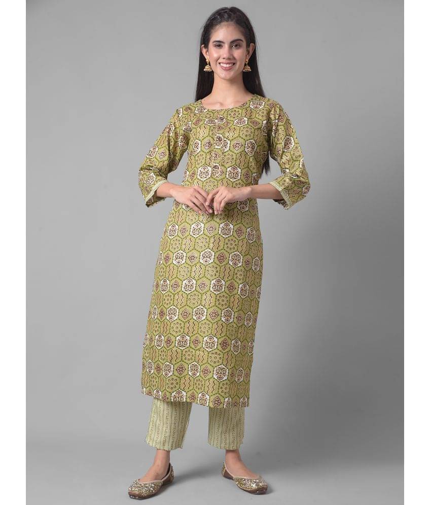 Dollar Missy Cotton Blend Self Design Straight Women's Kurti - Green ( Pack of 1 ) Dollar Missy Cotton Blend Self Design Straight Women's Kurti - Green ( Pack of 1 )