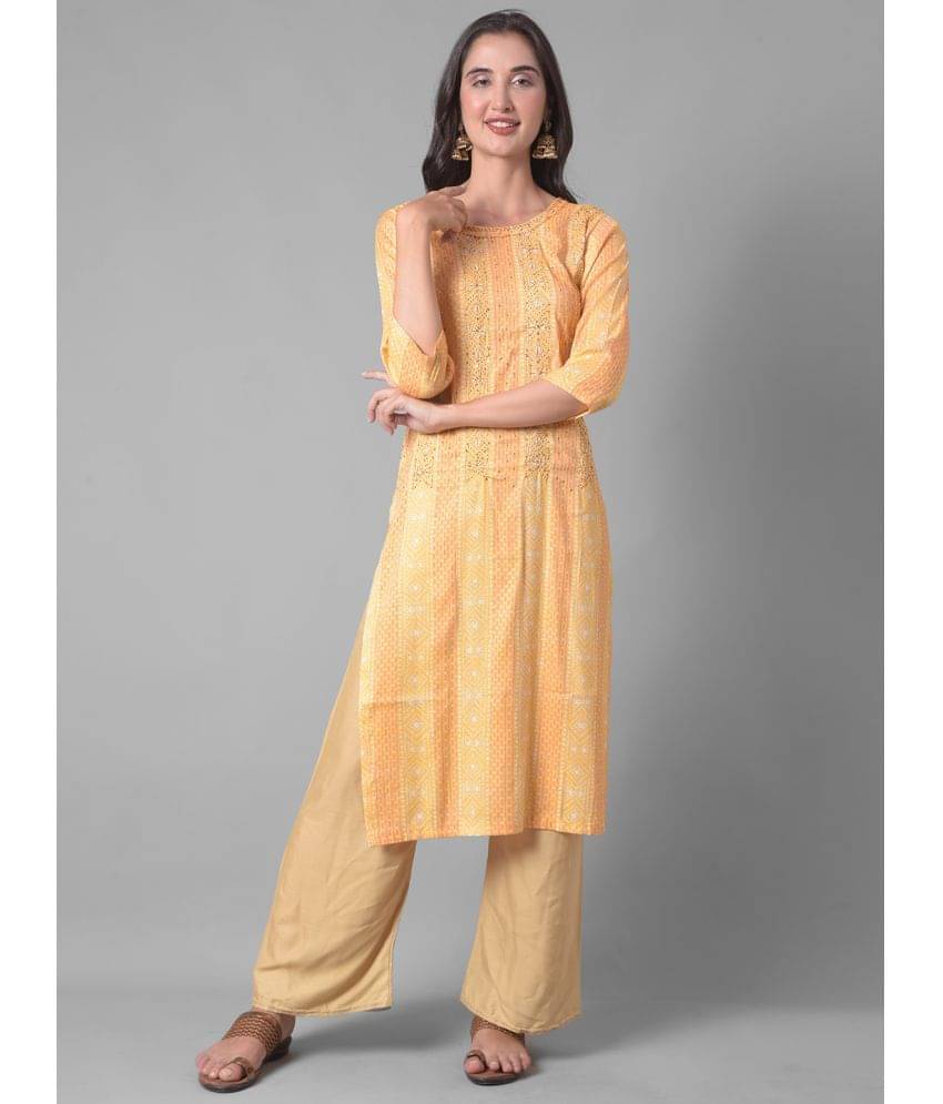 Dollar Missy Cotton Blend Self Design Straight Women's Kurti - Yellow ( Pack of 1 ) Dollar Missy Cotton Blend Self Design Straight Women's Kurti - Yellow ( Pack of 1 )