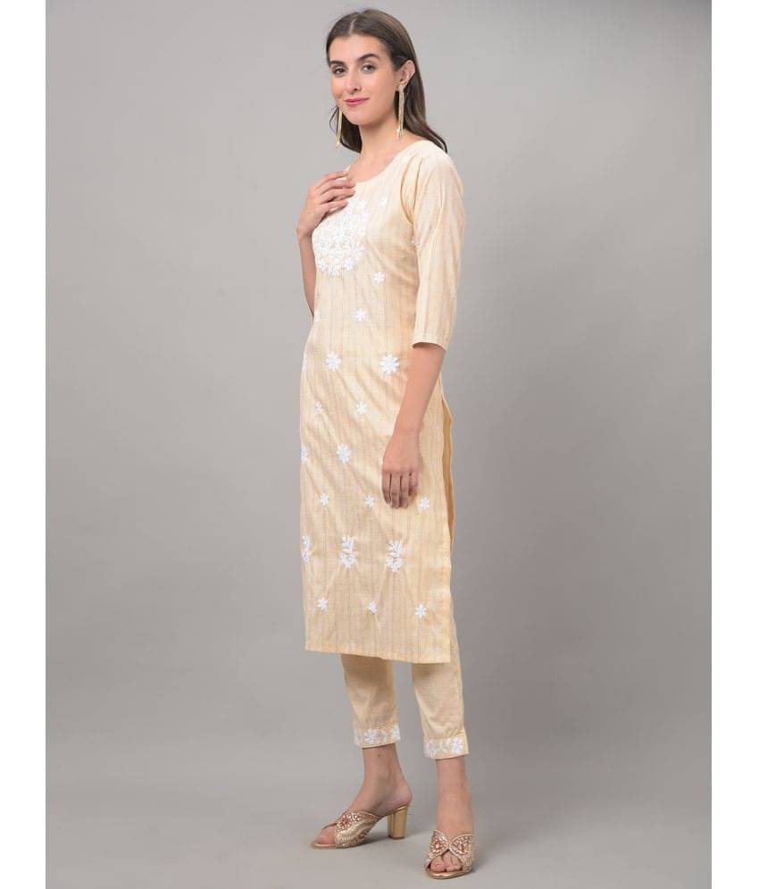Dollar Missy Cotton Blend Self Design Straight Women's Kurti - Beige ( Pack of 1 )     			Dollar Missy Cotton Blend Self Design Straight Women's Kurti - Beige ( Pack of 1 )