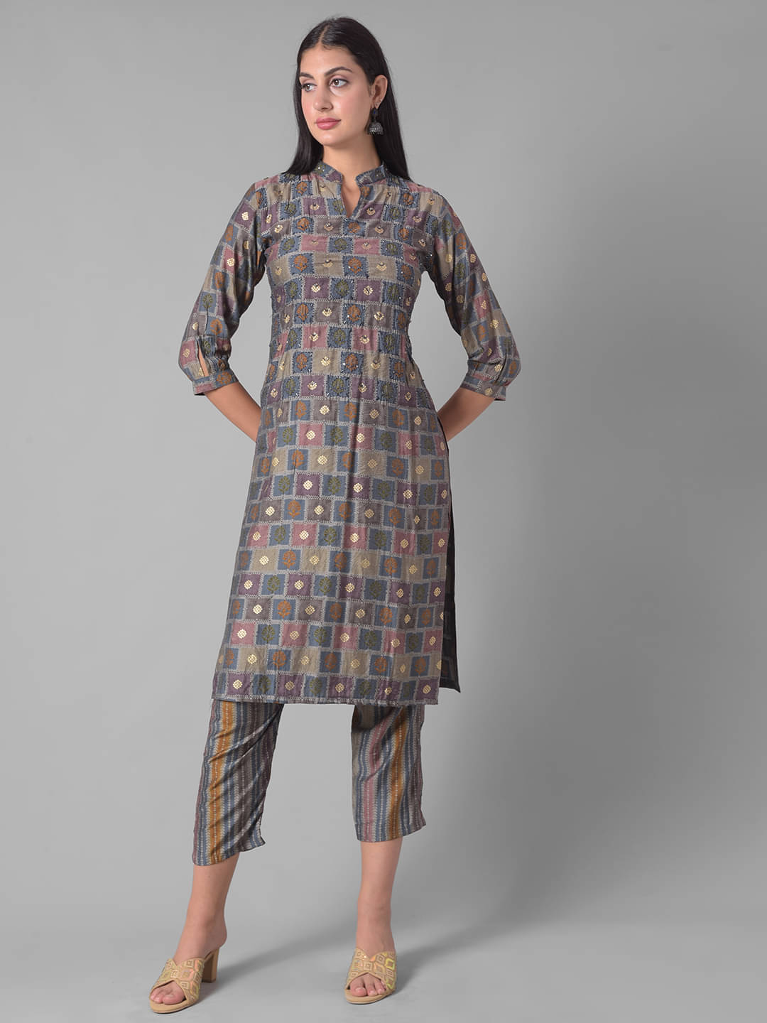     			Dollar Missy Cotton Blend Self Design Straight Women's Kurti - Blue ( Pack of 1 )