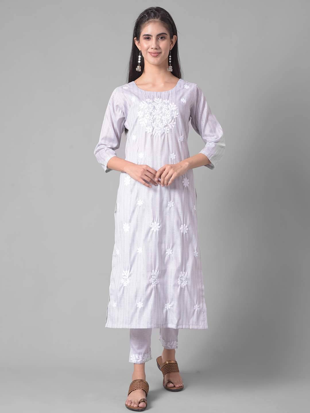     			Dollar Missy Cotton Blend Self Design Straight Women's Kurti - Grey ( Pack of 1 )