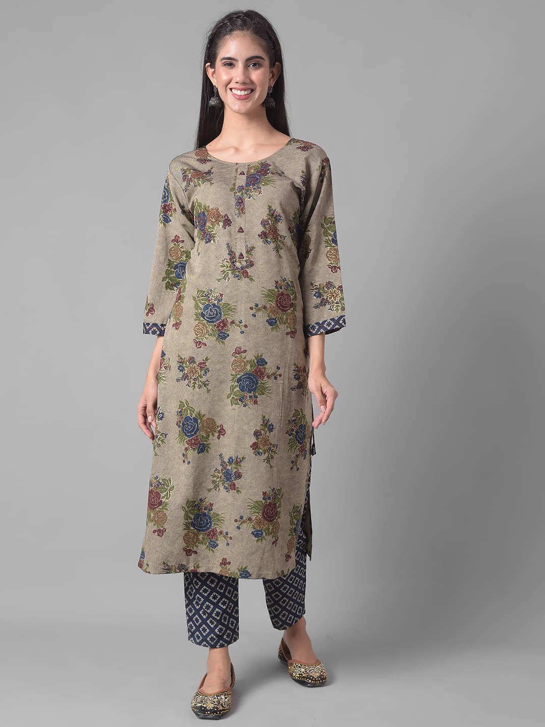 Dollar Missy Cotton Blend Self Design Straight Women's Kurti - Blue ( Pack of 1 )     			Dollar Missy Cotton Blend Self Design Straight Women's Kurti - Blue ( Pack of 1 )