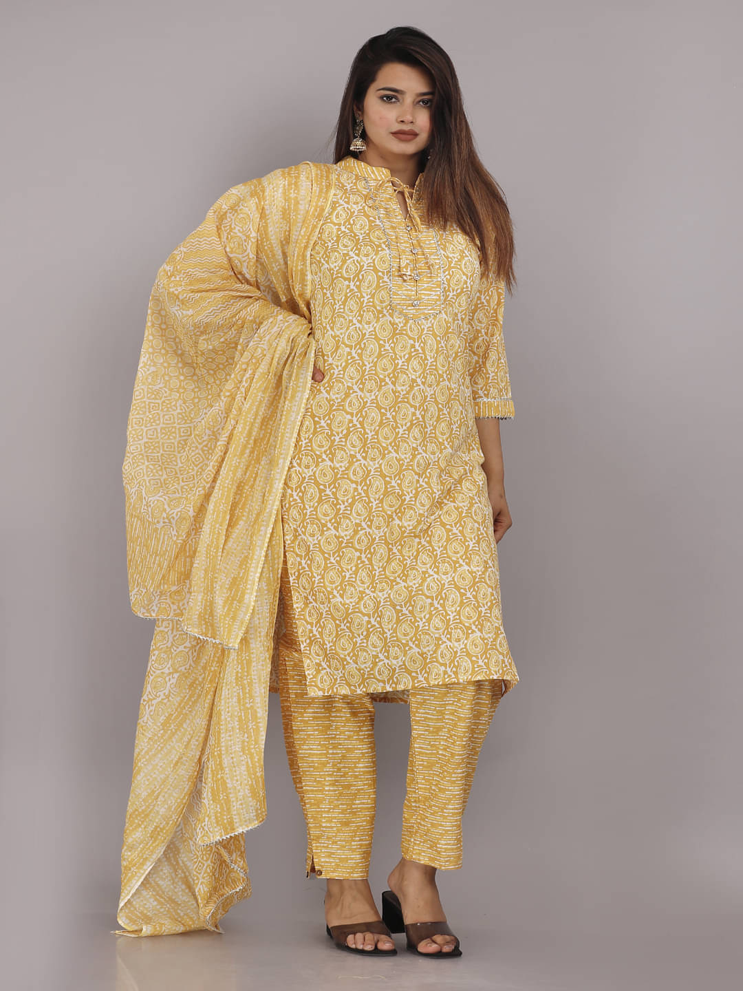 HIGHLIGHT FASHION EXPORT Cotton Printed Kurti With Pants Women's Stitched Salwar Suit - Yellow ( Pack of 1 ) HIGHLIGHT FASHION EXPORT Cotton Printed Kurti With Pants Women's Stitched Salwar Suit - Yellow ( Pack of 1 )
