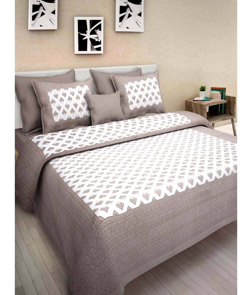     			Uniqchoice Cotton 1 Double Bedsheet with 2 Pillow Covers ( Beige )