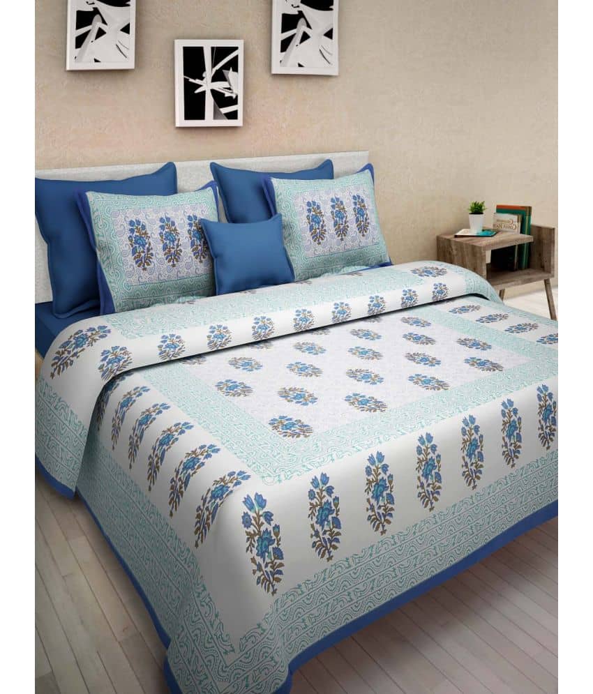 Uniqchoice Cotton 1 Double Bedsheet with 2 Pillow Covers ( Blue )