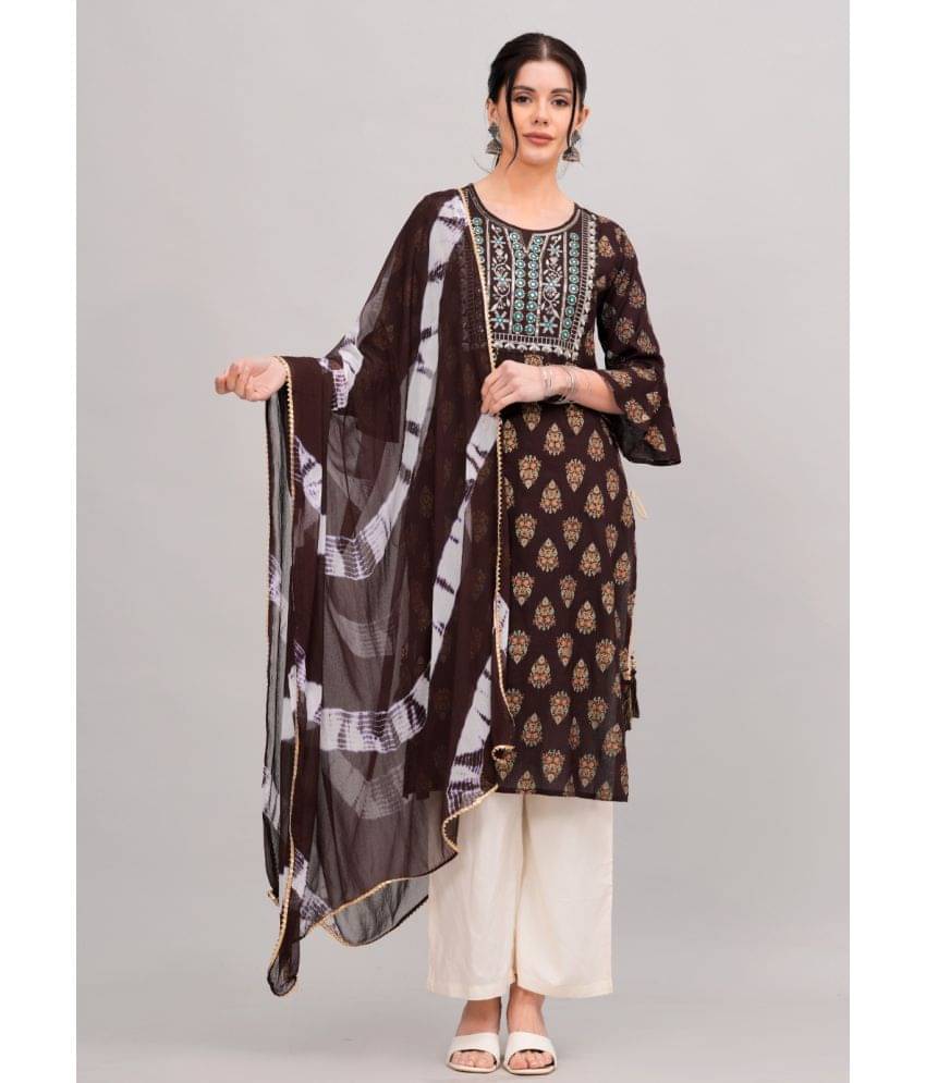 MAUKA Rayon Printed Kurti With Palazzo Women's Stitched Salwar Suit - Brown ( Pack of 1 ) MAUKA Rayon Printed Kurti With Palazzo Women's Stitched Salwar Suit - Brown ( Pack of 1 )