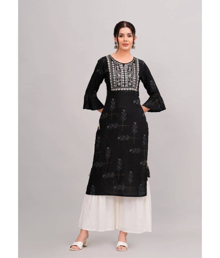 MAUKA Rayon Printed Kurti With Sharara And Gharara Women's Stitched Salwar Suit - Black ( Pack of 1 ) MAUKA Rayon Printed Kurti With Sharara And Gharara Women's Stitched Salwar Suit - Black ( Pack of 1 )