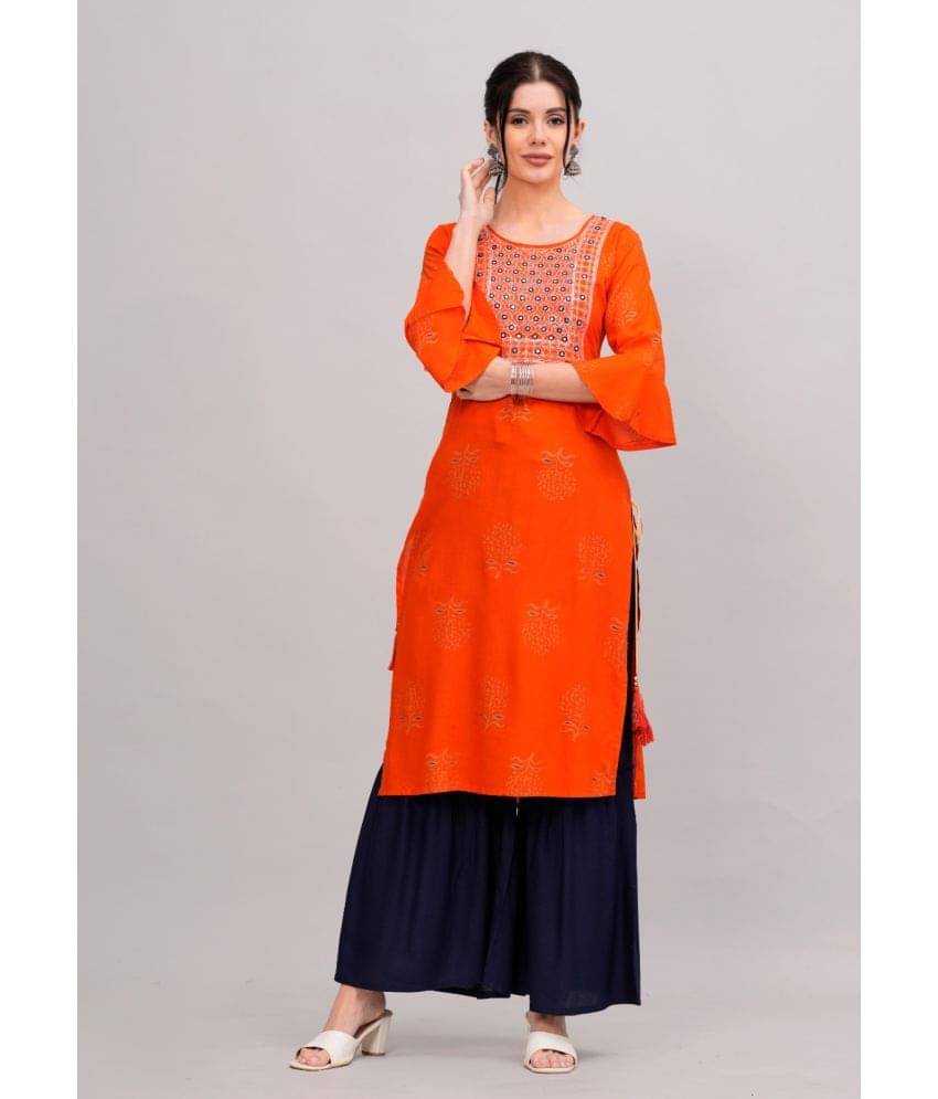 MAUKA Rayon Printed Kurti With Sharara And Gharara Women's Stitched Salwar Suit - Orange ( Pack of 1 ) MAUKA Rayon Printed Kurti With Sharara And Gharara Women's Stitched Salwar Suit - Orange ( Pack of 1 )
