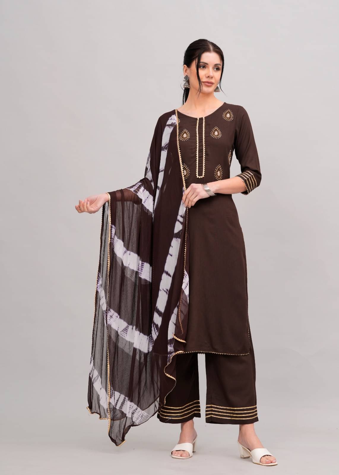     			MAUKA Rayon Solid Kurti With Palazzo Women's Stitched Salwar Suit - Brown ( Pack of 1 )