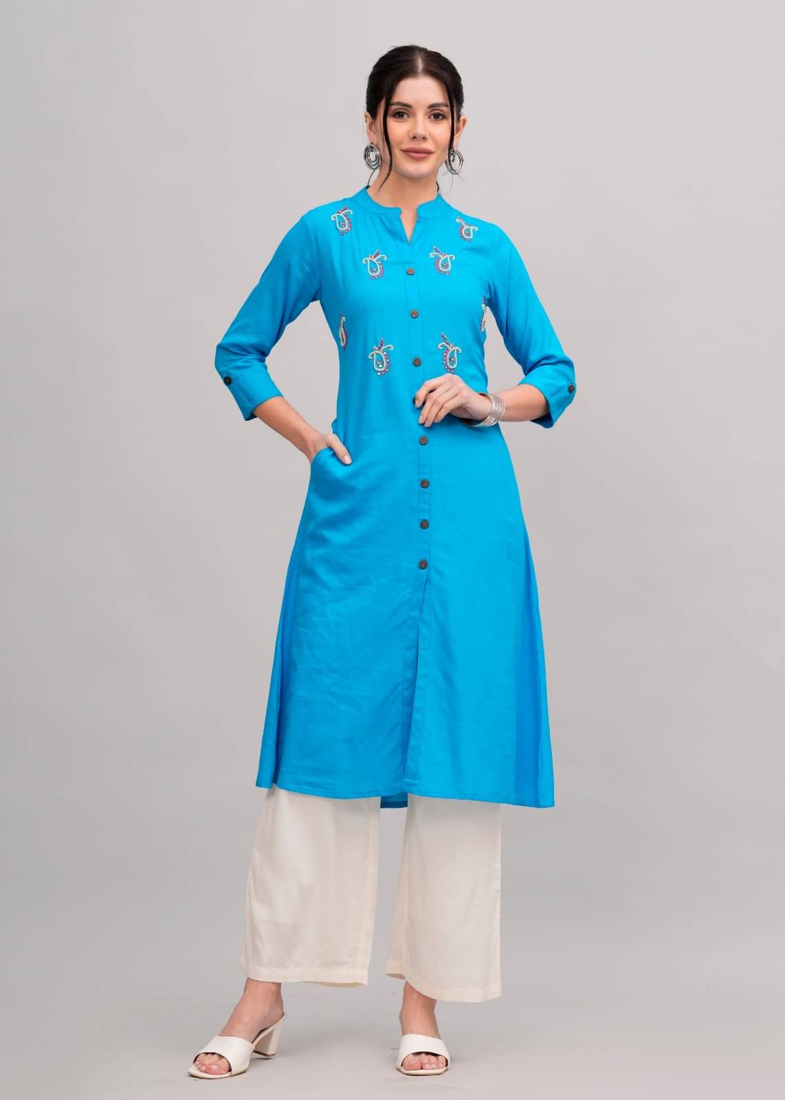 MAUKA Rayon Solid Kurti With Palazzo Women's Stitched Salwar Suit - Blue ( Pack of 1 ) MAUKA Rayon Solid Kurti With Palazzo Women's Stitched Salwar Suit - Blue ( Pack of 1 )