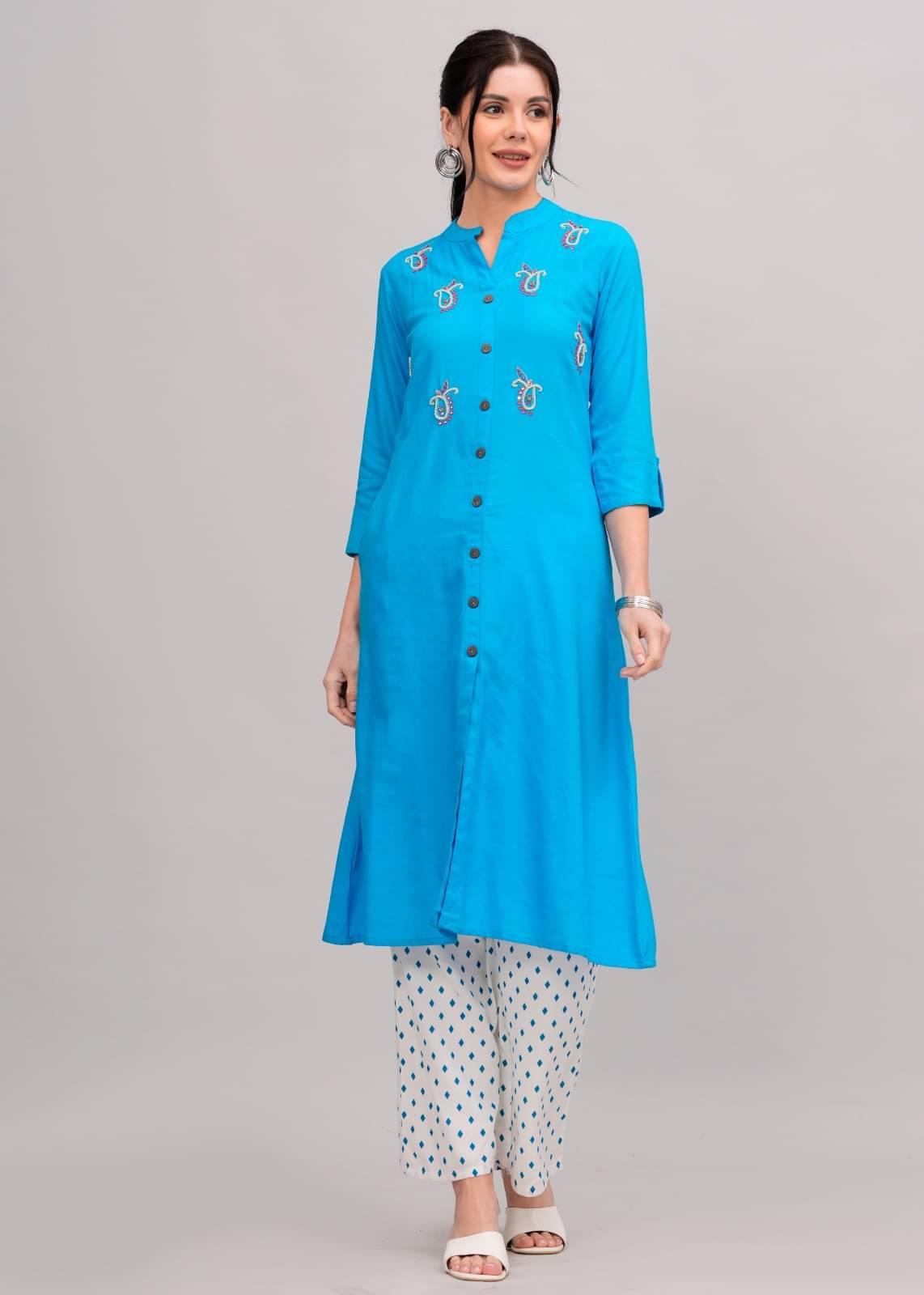 MAUKA Rayon Solid Kurti With Palazzo Women's Stitched Salwar Suit - Blue ( Pack of 1 ) MAUKA Rayon Solid Kurti With Palazzo Women's Stitched Salwar Suit - Blue ( Pack of 1 )
