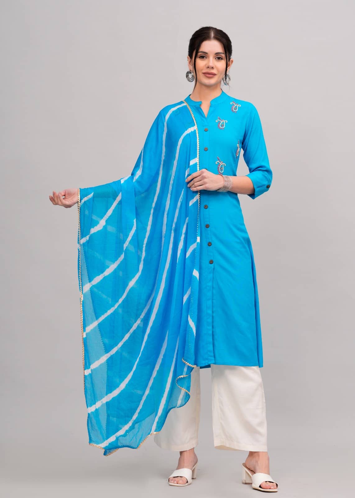 MAUKA Rayon Solid Kurti With Palazzo Women's Stitched Salwar Suit - Blue ( Pack of 1 )