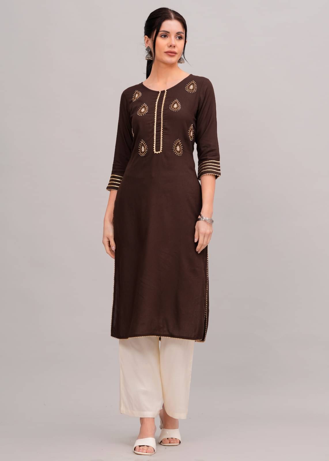     			MAUKA Rayon Solid Kurti With Palazzo Women's Stitched Salwar Suit - Brown ( Pack of 1 )