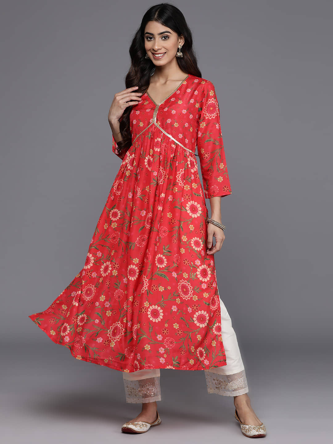Varanga Cotton Printed A-Line Women's Kurti - Red ( Pack of 1 ) - Kurtis, Tunics | Buy online on ZillyBuy