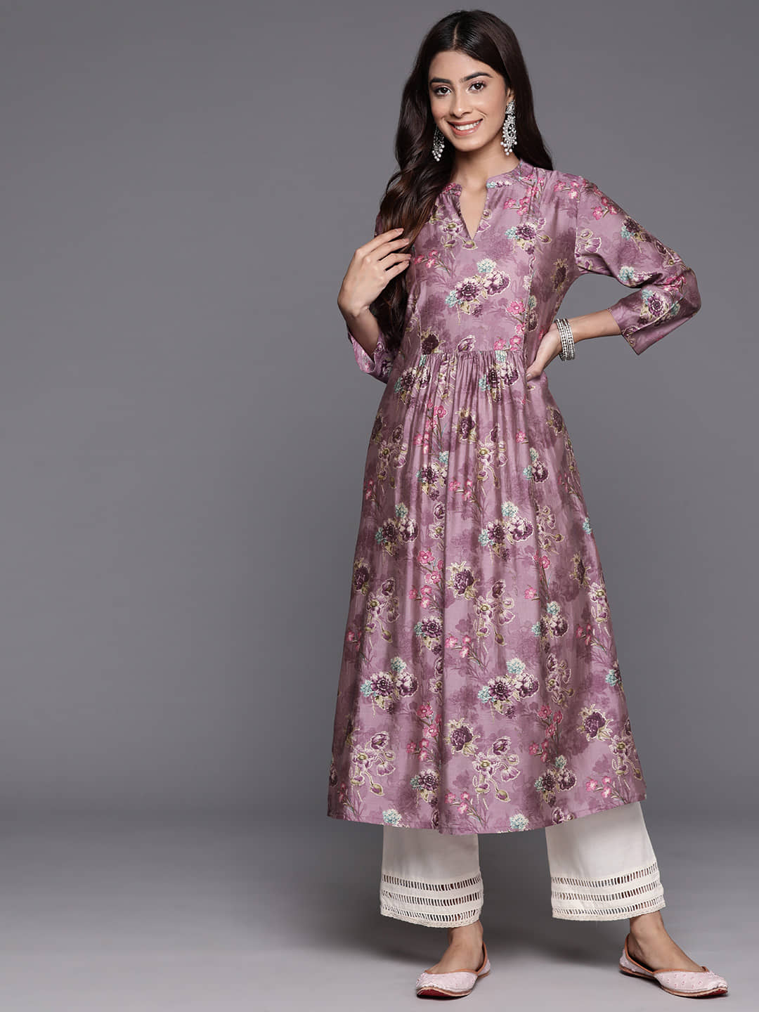 Varanga Silk Printed A-Line Women's Kurti - Purple ( Pack of 1 ) - Kurtis, Tunics | Buy online on ZillyBuy