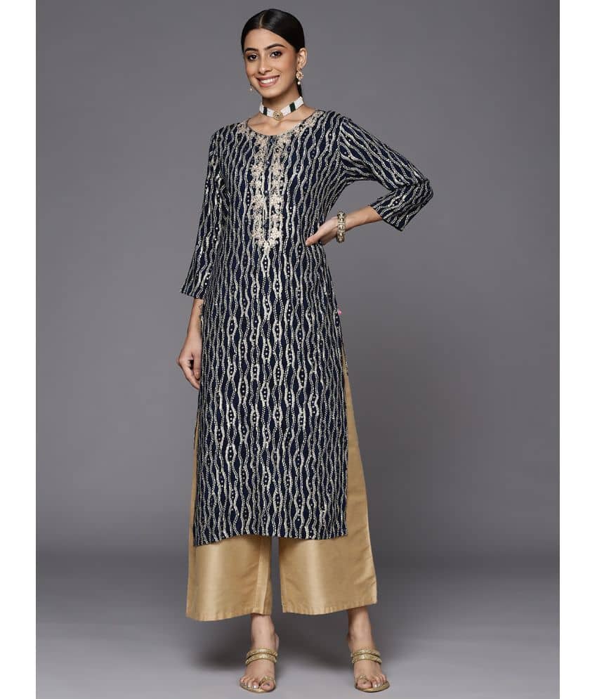 Varanga Viscose Embroidered Straight Women's Kurti - Blue ( Pack of 1 ) - Kurtis, Tunics | Buy online on ZillyBuy