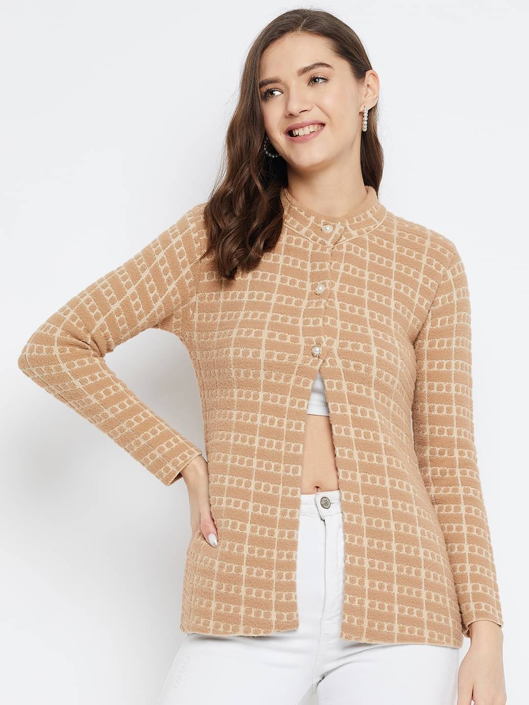 zigo Woollen Round Neck Women's Cardigans Dress - Brown ( Single ) zigo Woollen Round Neck Women's Cardigans Dress - Brown ( Single )