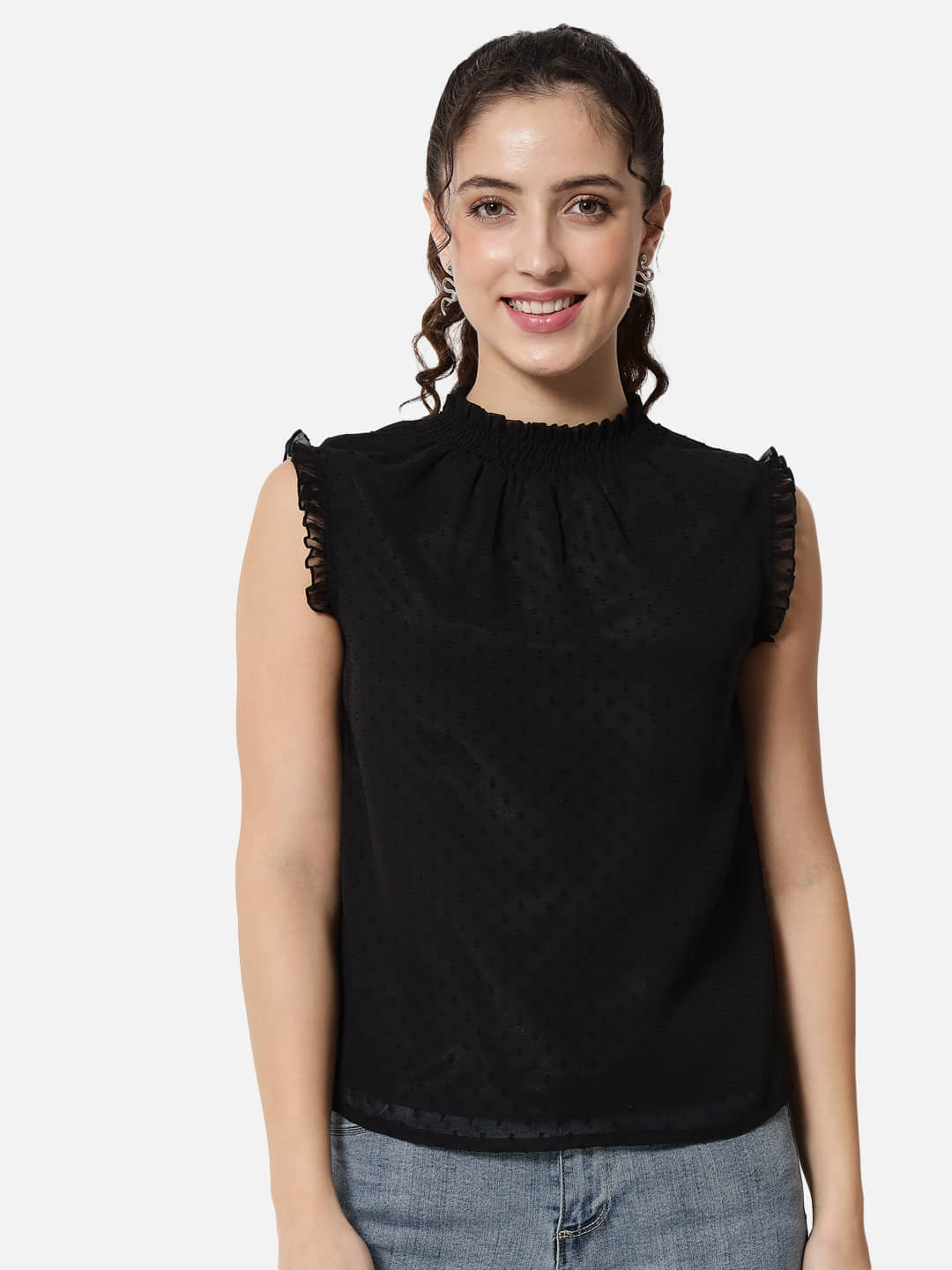 ALL WAYS YOU Women's Georgette Regular Top ( Black )