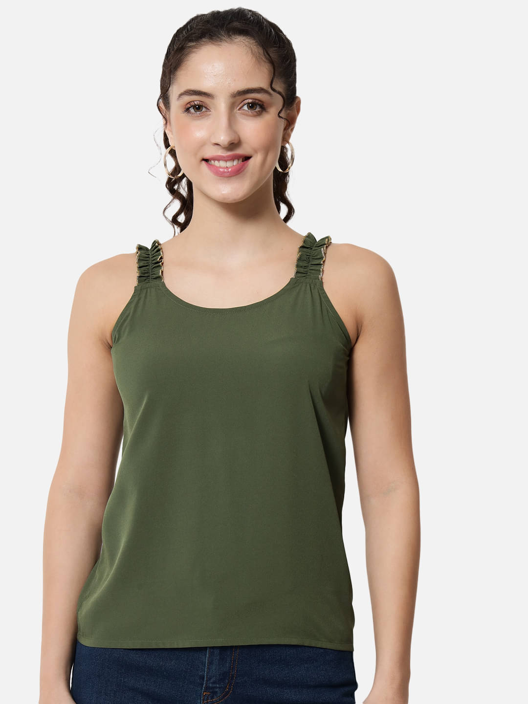 ALL WAYS YOU Women's Crepe Camisole Top ( Olive ) ALL WAYS YOU Women's Crepe Camisole Top ( Olive )