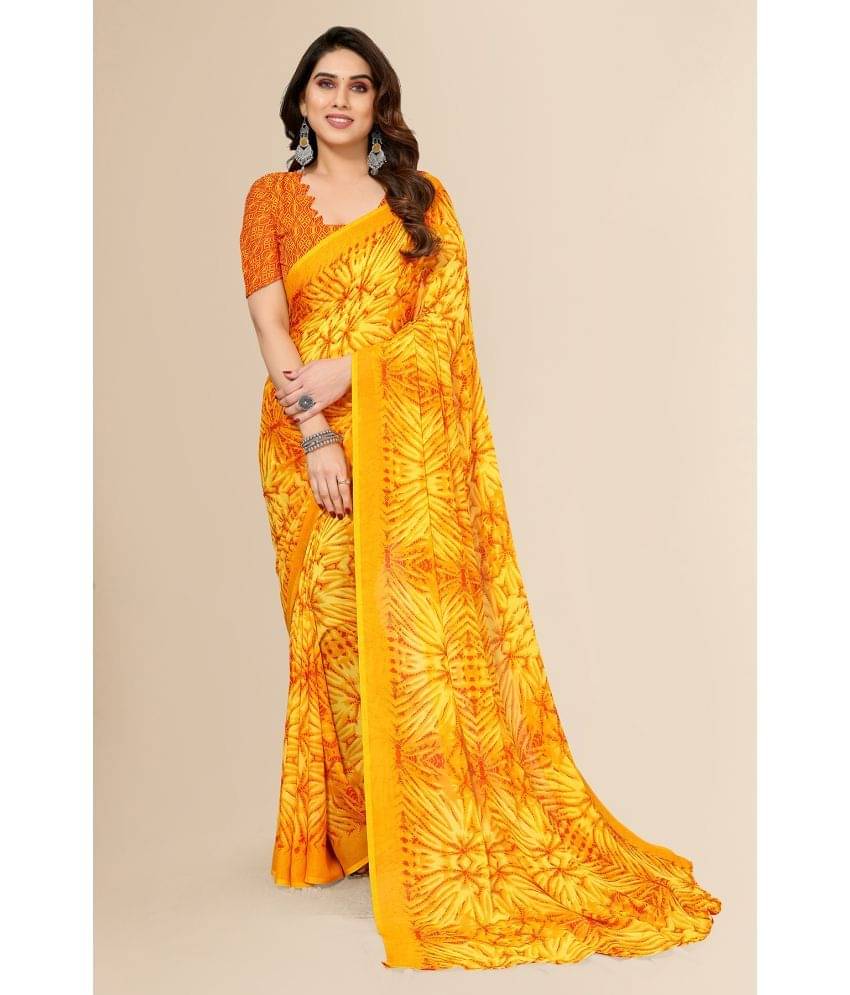     			Kashvi Sarees Georgette Printed Saree With Unstitched Blouse Piece ( Yellow )
