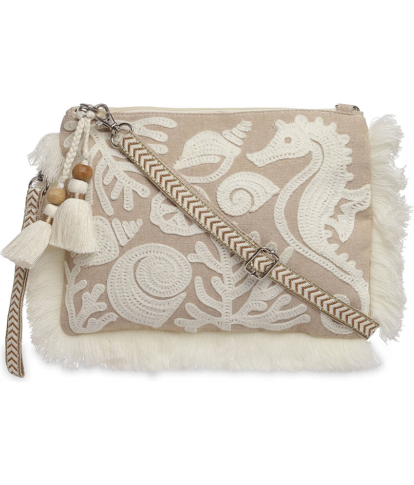 Anekaant Beige Canvas Sling Bag - Main Image