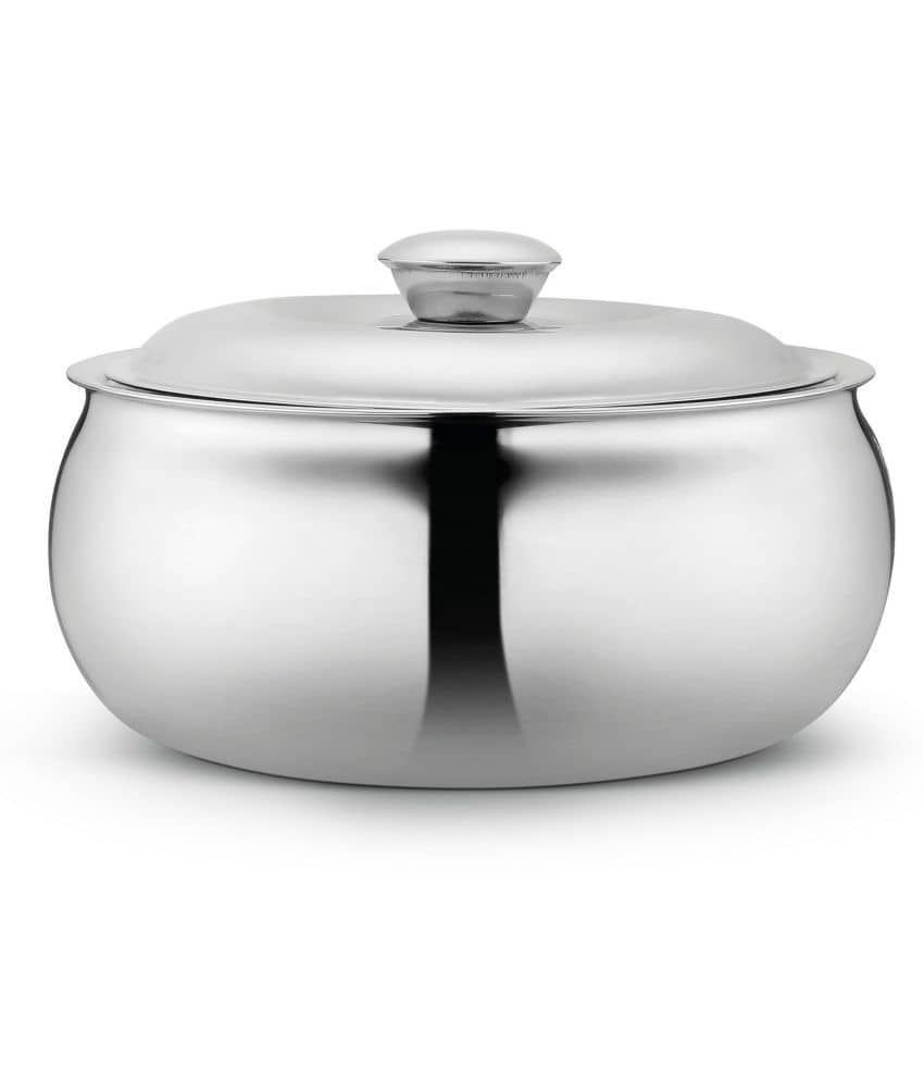 Classic Essentials Belly Tripot Casserole Silver Steel Serve Casserole ( Set of 1 , 1500 mL )