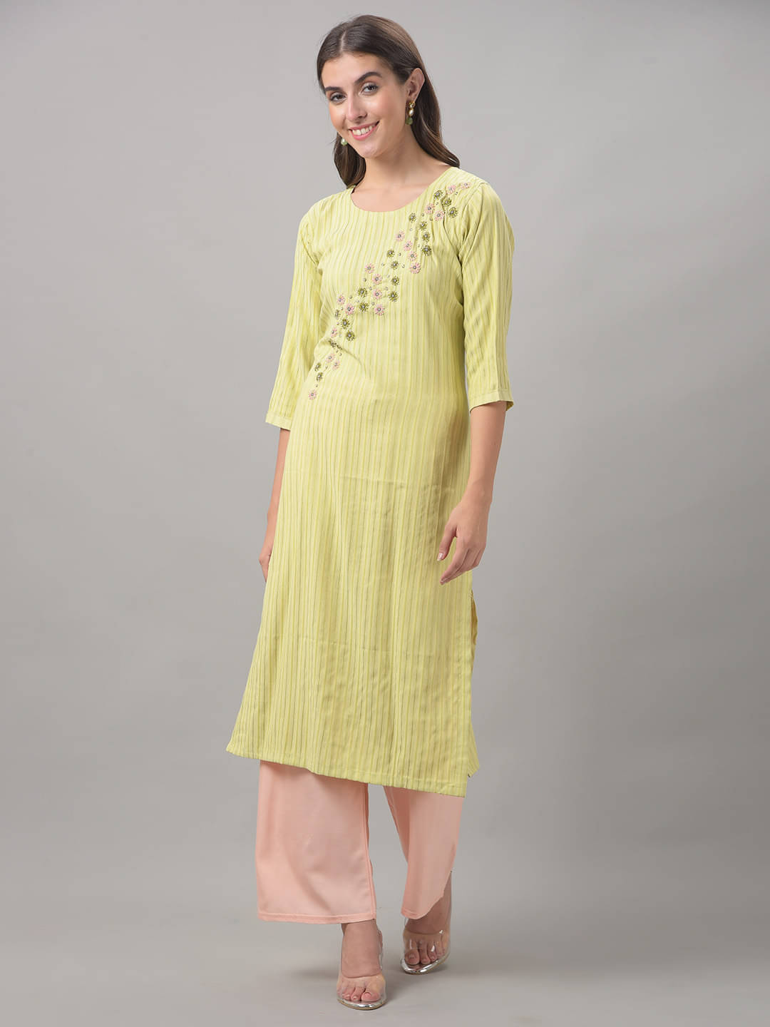 Dollar Missy Cotton Blend Embroidered Straight Women's Kurti - Green ( Pack of 1 )     			Dollar Missy Cotton Blend Embroidered Straight Women's Kurti - Green ( Pack of 1 )