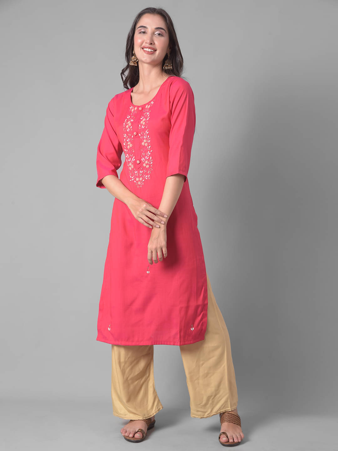 Dollar Missy Cotton Blend Embroidered Straight Women's Kurti - Red ( Pack of 1 ) Dollar Missy Cotton Blend Embroidered Straight Women's Kurti - Red ( Pack of 1 )