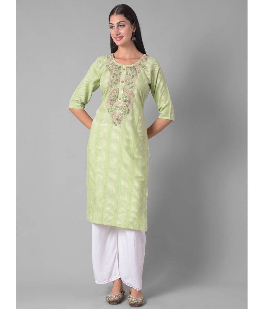     			Dollar Missy Cotton Blend Embroidered Straight Women's Kurti - Green ( Pack of 1 )