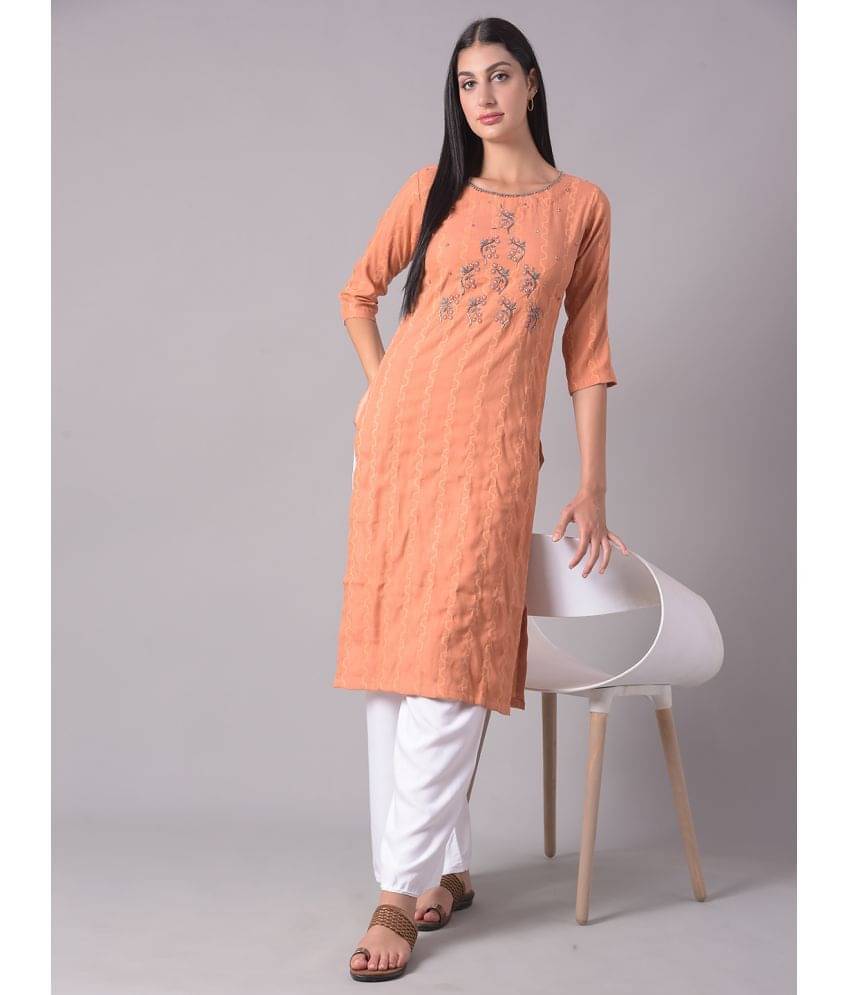 Dollar Missy Cotton Blend Embroidered Straight Women's Kurti - Orange ( Pack of 1 ) Dollar Missy Cotton Blend Embroidered Straight Women's Kurti - Orange ( Pack of 1 )