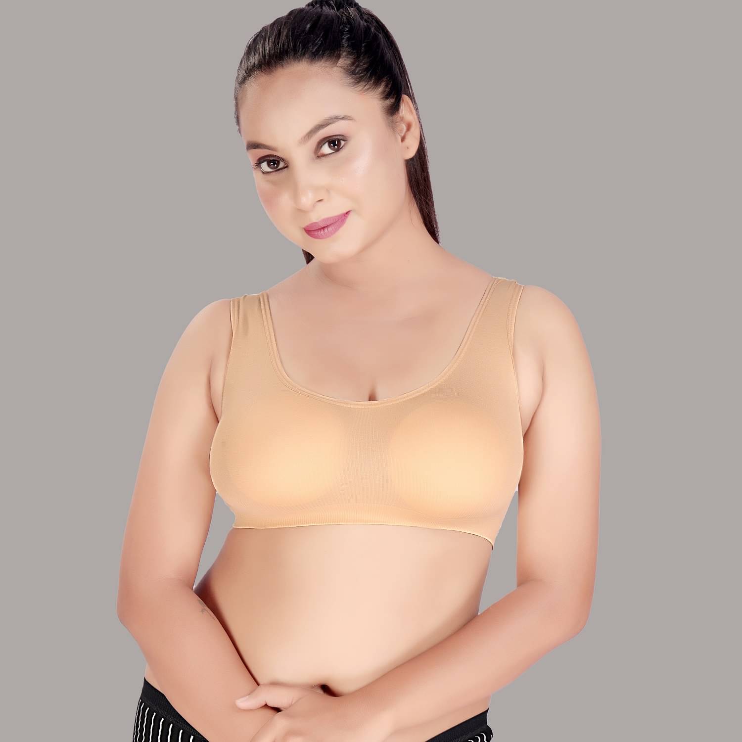     			HAYA Polyester Non Padded Women's Cami bra ( Beige )
