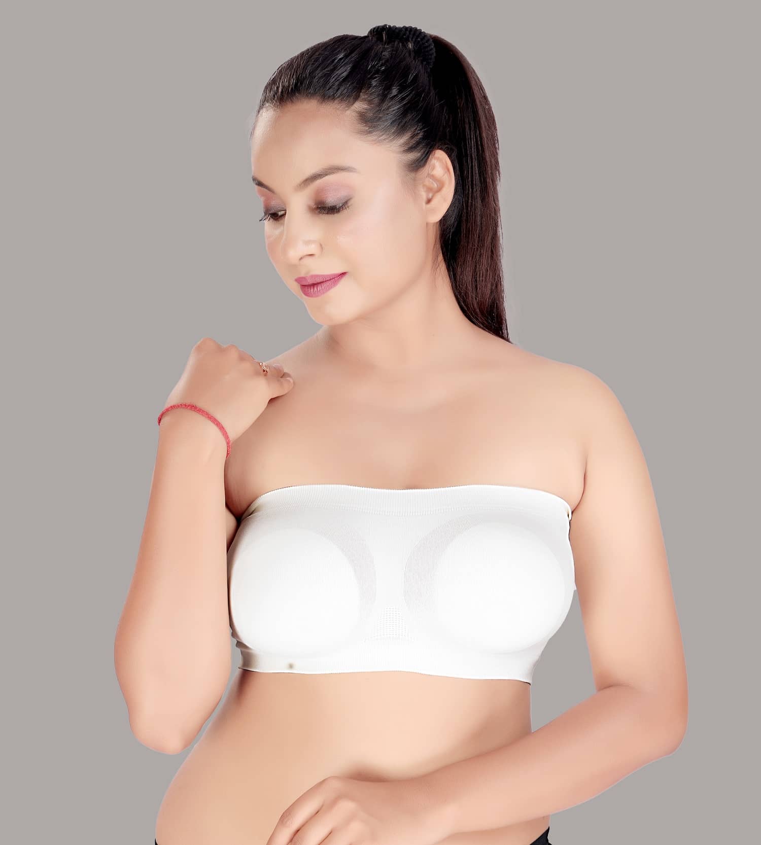 HAYA Polyester Non Padded Women's Strapless Bra ( White )