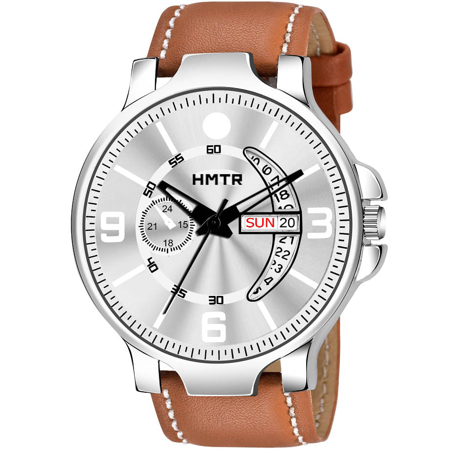     			HMTr Silver Leather Analog Men's Watch