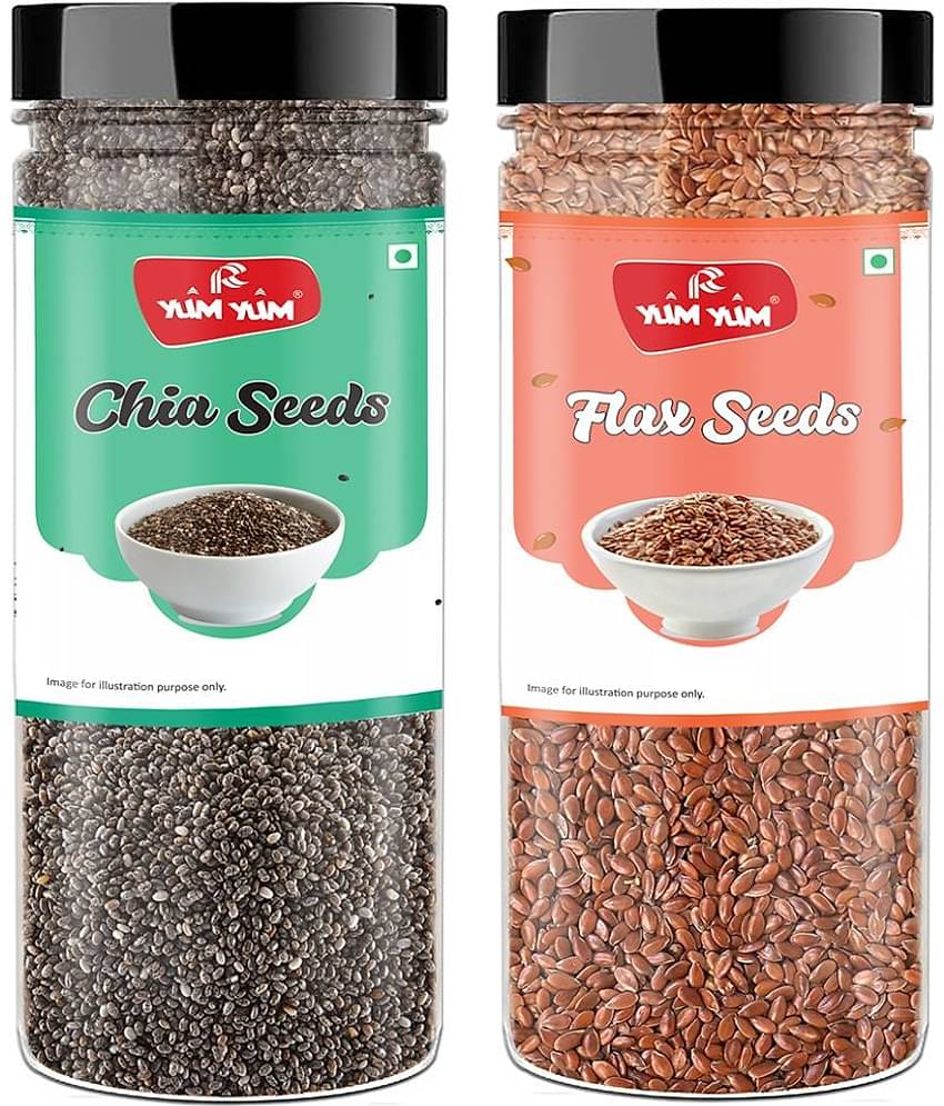 YUM YUM Raw CHIA SEEDS + Roasted Flax Seeds ,for Weight Loss - Chia Seeds, Brown Flax Seeds (400 g)