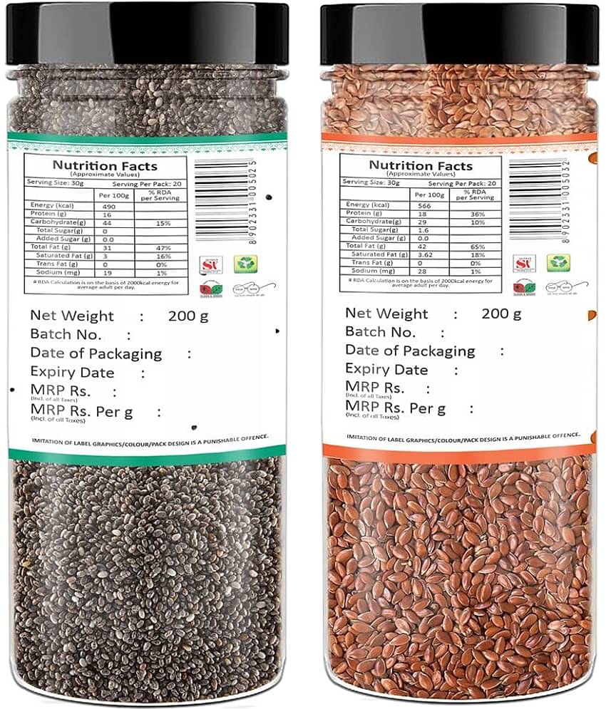 YUM YUM Raw CHIA SEEDS + Roasted Flax Seeds ,for Weight Loss - Chia Seeds, Brown Flax Seeds (400 g)