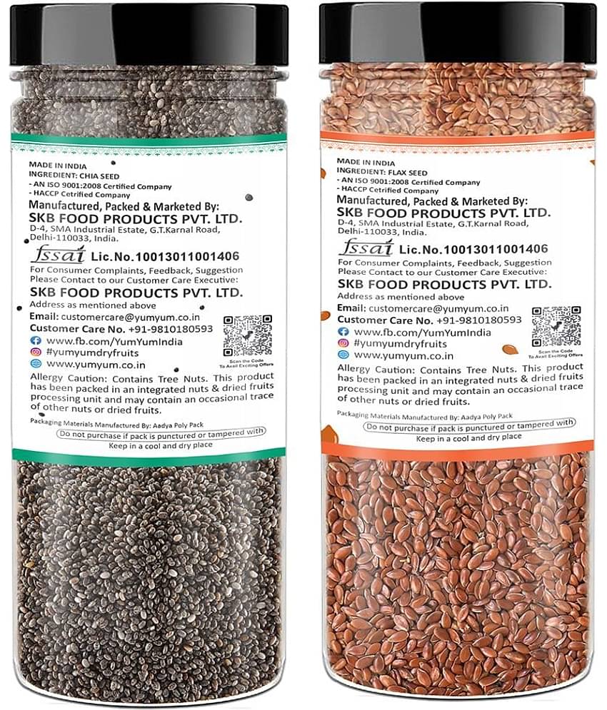 YUM YUM Raw CHIA SEEDS + Roasted Flax Seeds ,for Weight Loss - Chia Seeds, Brown Flax Seeds (400 g)