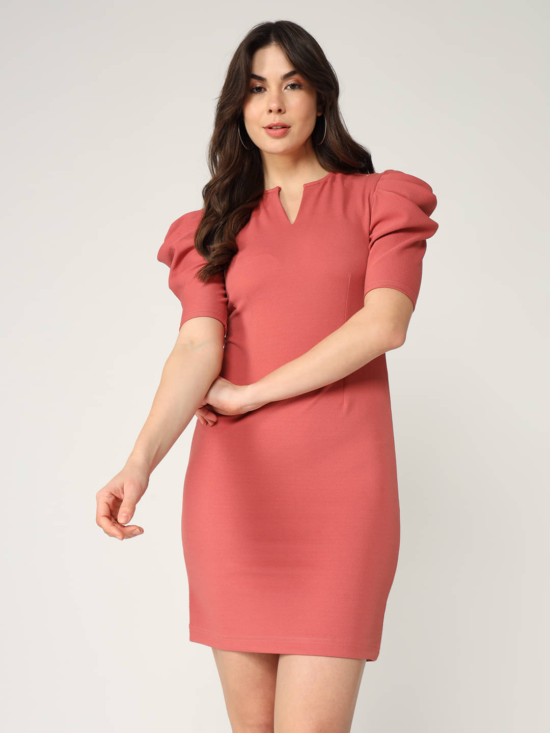 Zima Leto Women Polyester Solid Bodycon Dress ( Pink ) Zima Leto Women Polyester Solid Bodycon Dress ( Pink )