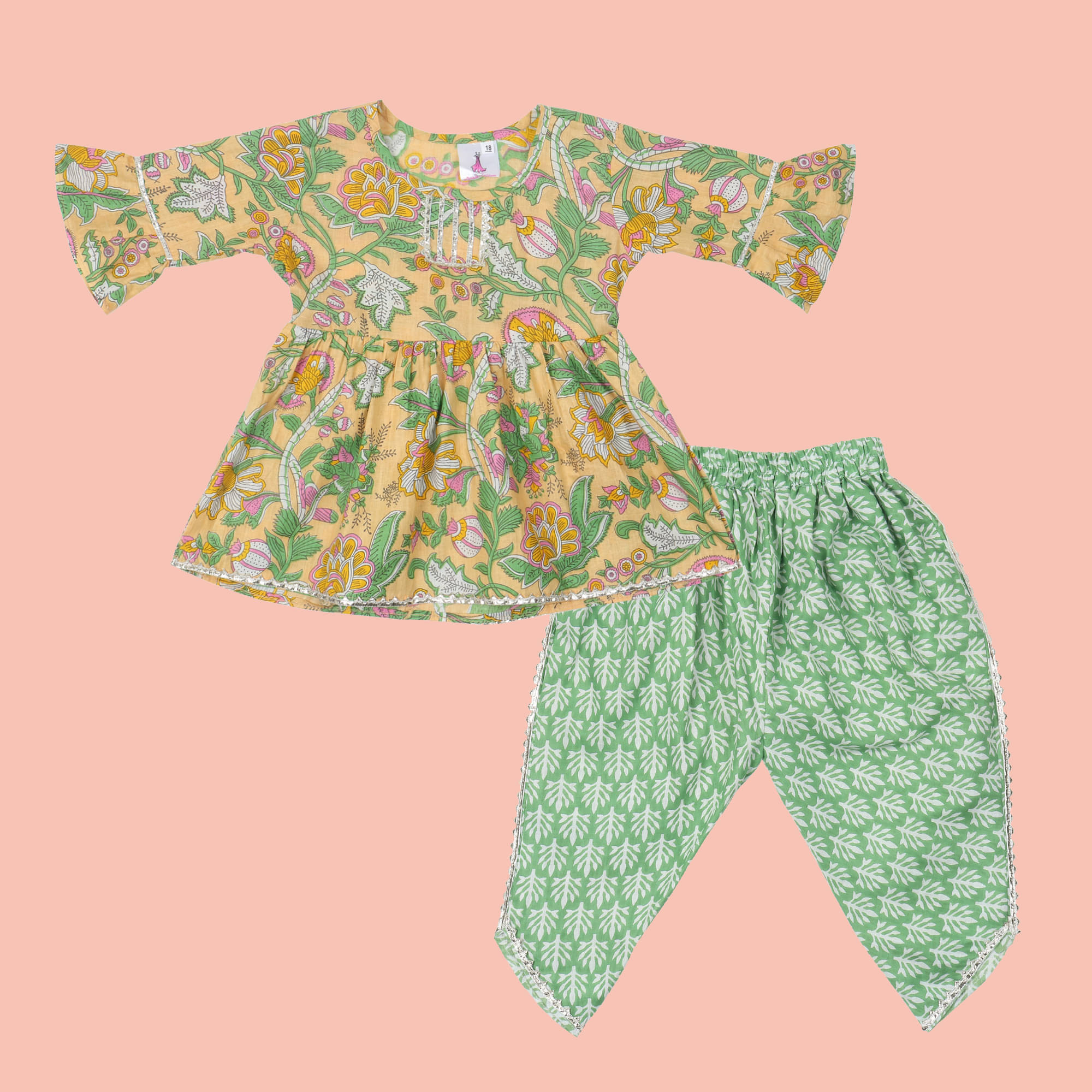 Arshia Fashions Baby Girls Jaipuri Print Frock Style Kurti with Frill Sleeves and Dhoti Style Salwar Ethnic Dress Arshia Fashions Baby Girls Jaipuri Print Frock Style Kurti with Frill Sleeves and Dhoti Style Salwar Ethnic Dress