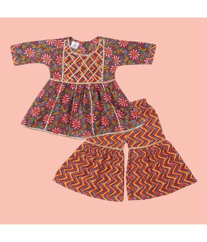     			Arshia Fashions Girls Cotton Blend Kurta and Sharara Set ( Pack of 1 , Multi )