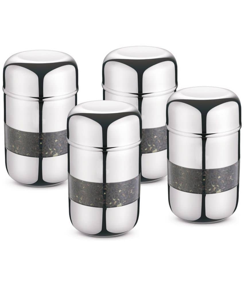 Classic Essentials Capsule Container Steel Transparent Tea/Coffee/Sugar Container ( Set of 4 )
