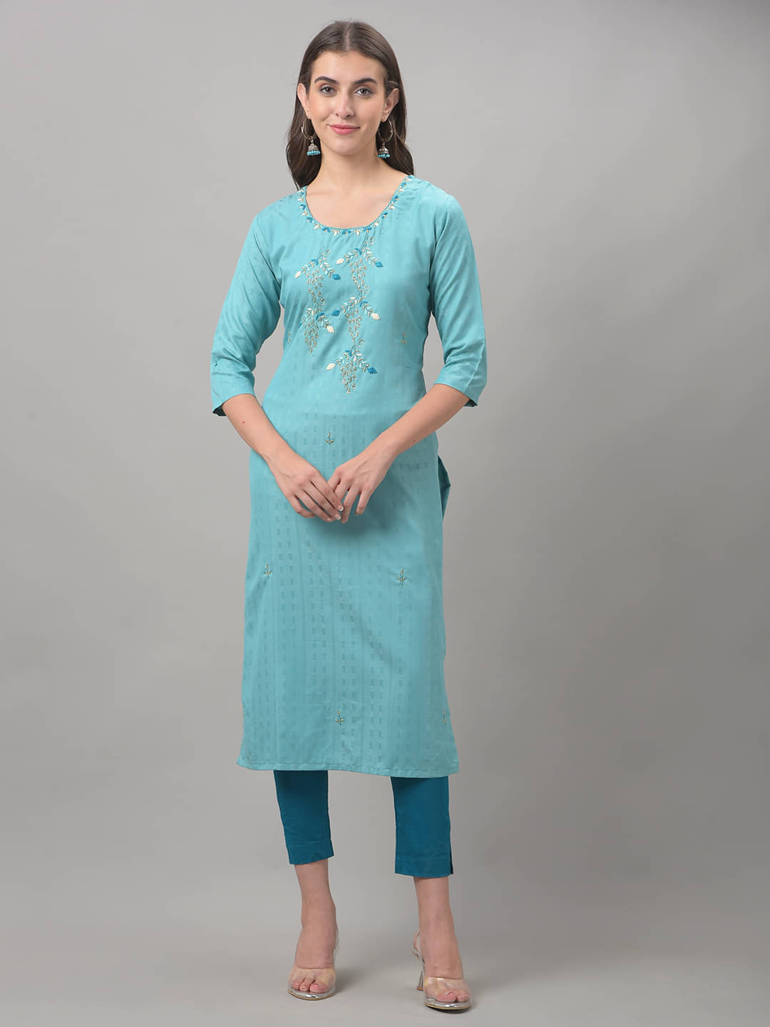 Dollar Missy Cotton Blend Embroidered Straight Women's Kurti - Green ( Pack of 1 ) Dollar Missy Cotton Blend Embroidered Straight Women's Kurti - Green ( Pack of 1 )