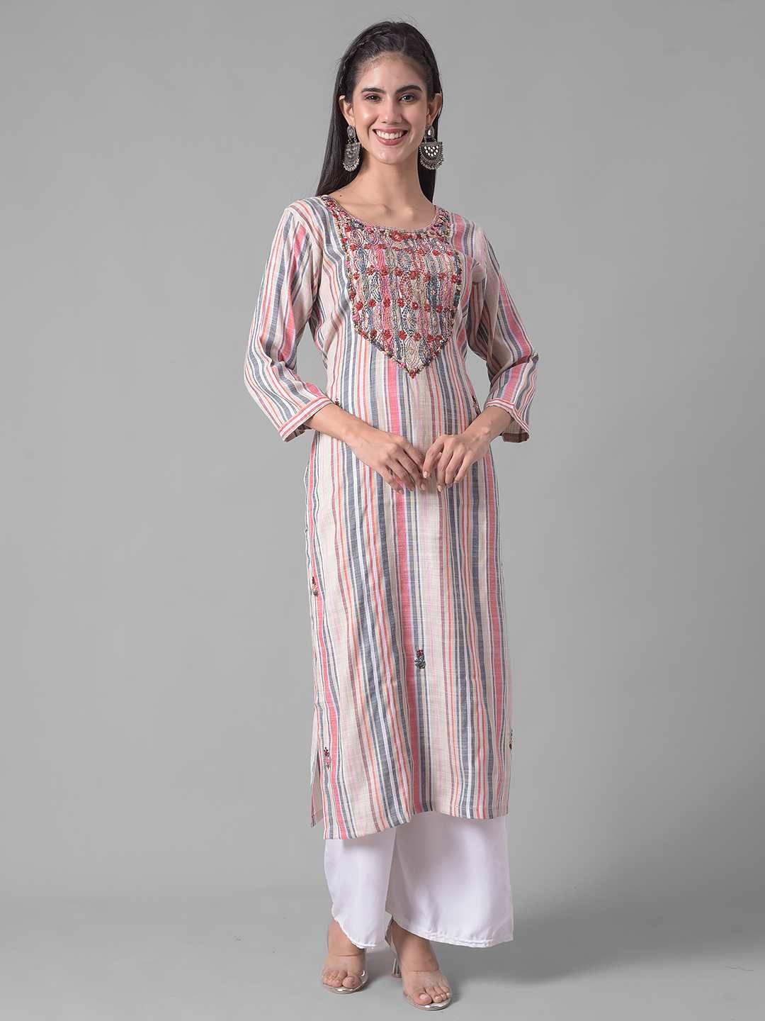     			Dollar Missy Cotton Blend Embroidered A-line Women's Kurti - Multicoloured ( Pack of 1 )