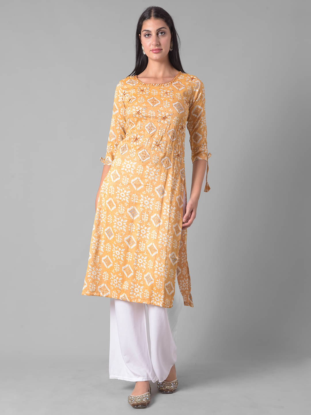 Dollar Missy Cotton Blend Printed Straight Women's Kurti - Yellow ( Pack of 1 ) Dollar Missy Cotton Blend Printed Straight Women's Kurti - Yellow ( Pack of 1 )