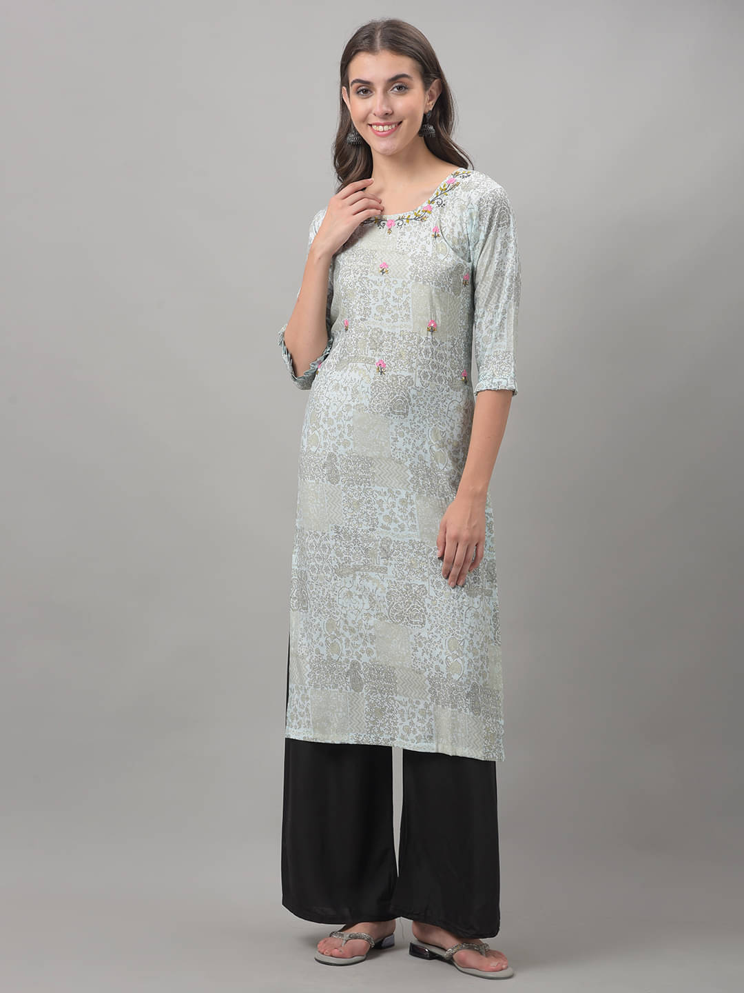 Dollar Missy Cotton Blend Printed Straight Women's Kurti - Green ( Pack of 1 )     			Dollar Missy Cotton Blend Printed Straight Women's Kurti - Green ( Pack of 1 )