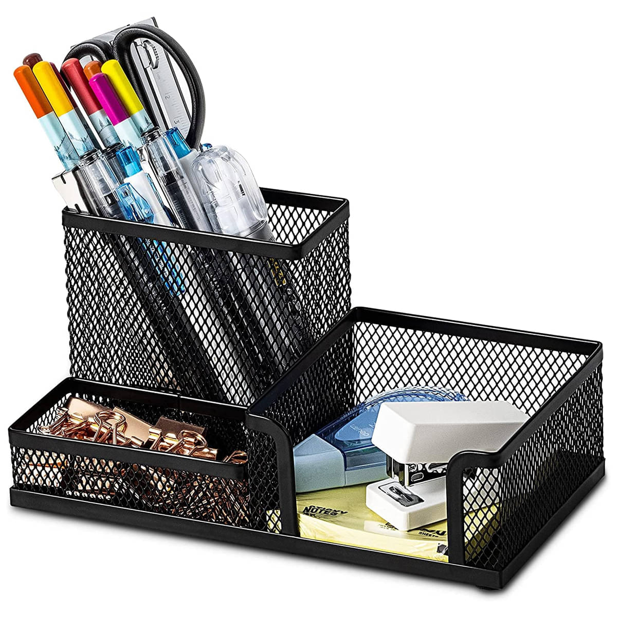 GEEO 3 Compartment Metal Mesh Desk Organizer Stationary Storage Stand Pen/Pencil Holder for Office, Home, and Study Table Small Items Storage Box GEEO 3 Compartment Metal Mesh Desk Organizer Stationary Storage Stand Pen/Pencil Holder for Office, Home, and Study Table Small Items Storage Box