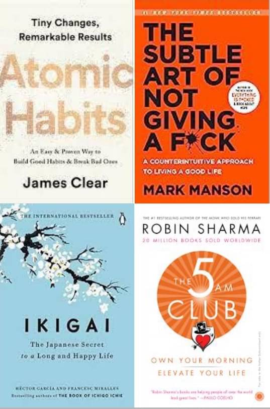     			Ikigai+The Subtle Art Of Not Giving+Atomic Habits + 5 Am Club 4Books Best Seller