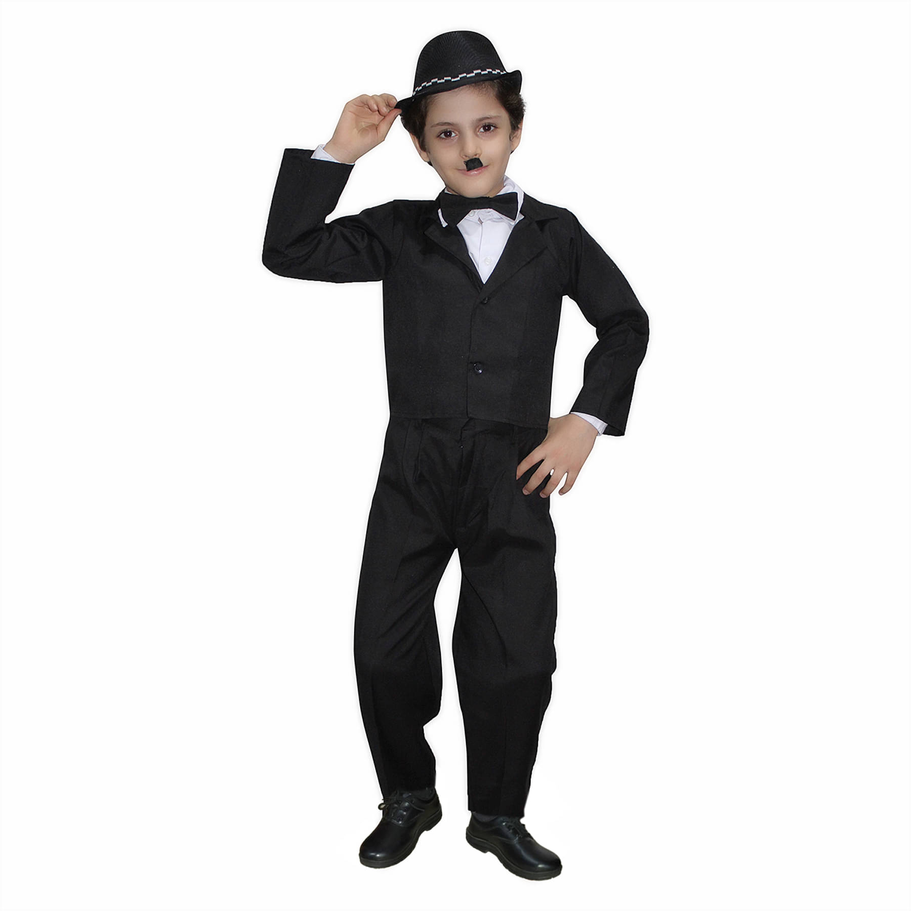     			Kaku Fancy Dresses Comic Character Charlie Chaplin Costume -Black & White, 3-4 Years, For Boys