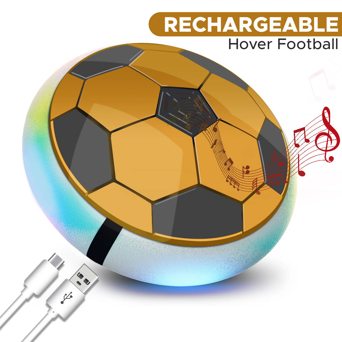     			NHR C-Type USB Rechargeable Battery Powered Hover Football Indoor Electric Floating Hover Ball | Soccer | Smart Air Football | Fun Game for Kids Toys for Boys and Girls Birthday Gift(Yellow)